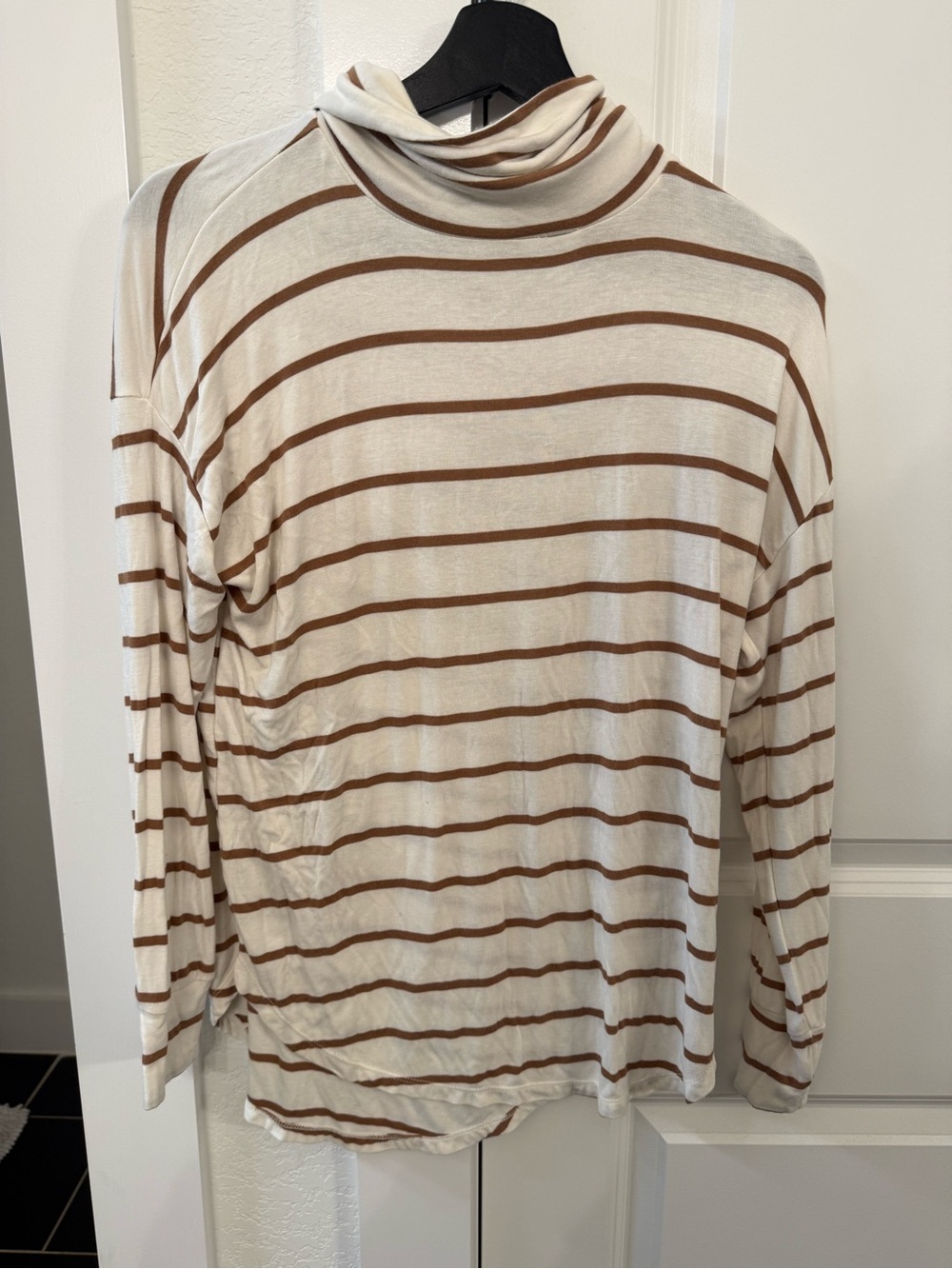 LOFT Striped Cream and Tan Turtle neck long sleeved top
